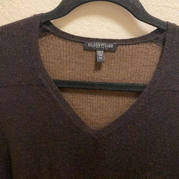 Eileen Fisher Brown Merino Wool Color Block V-Neck Sweater Dress Petite Small - Picture 2 of 9